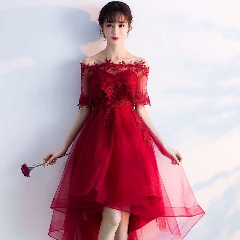 壹字肩敬酒服2018新款夏季紅色短款新娘訂婚結婚禮服伴娘連衣裙女在類目 女裝/女士精品, 婚紗/旗袍/禮服, 禮服/晚裝中 - 來自Buy2taobao.com提供專業的淘寶代購服務
