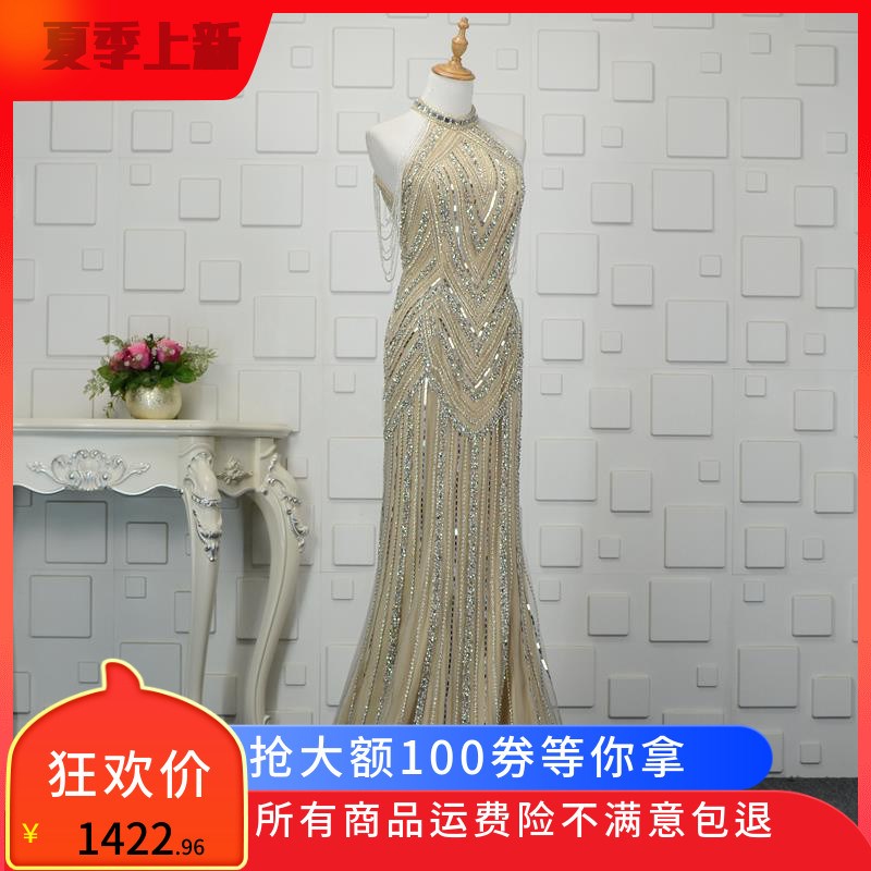 主持人新年釘珠晚禮服長裙裙敬酒裙晚會宴會修身手工顯流蘇禮服裙在類目 女裝/女士精品, 婚紗/旗袍/禮服, 禮服/晚裝中 - 來自Buy2taobao.com提供專業的淘寶代購服務