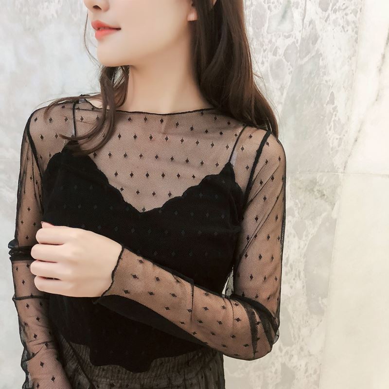 transparent Jacobs Base coat 2019 new pattern Lace Smock sexy Hollow Gauze Wave Internal lap jacket Long sleevein the Women's clothing/Boutique , Lace shirt/Chiffon shirt category - from Buy2taobao.com to provide professional Taobao agent buy service