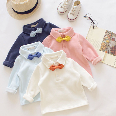 儿童长袖Polo加绒加厚打底衫新款男童女童宝宝纯棉t恤上衣冬季潮