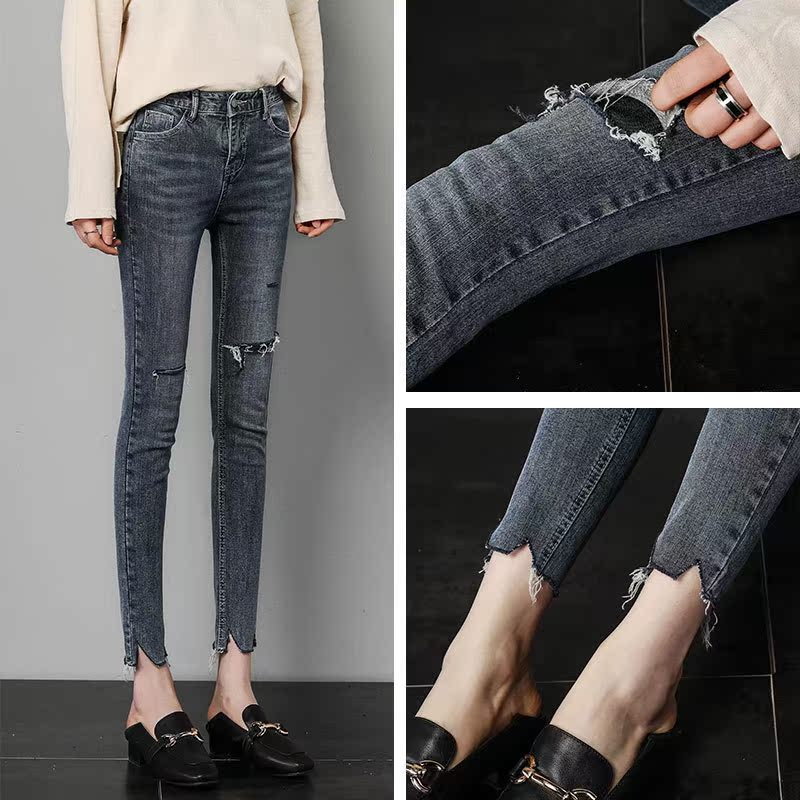 the republic of korea hole Jeans Feet 2019 new pattern Korean Edition pencil Self cultivation Versatile Paige Flash Ninth pantsin the Women's clothing/Boutique , Jeans category - from Buy2taobao.com to provide professional Taobao agent buy service