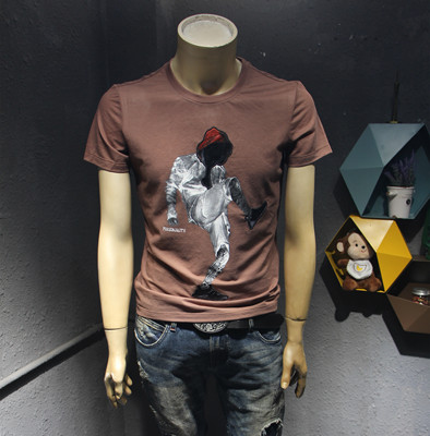 潮酷嘻哈帅气人物印花街头风青年短袖圆领夏休闲T恤汗衫男薄款