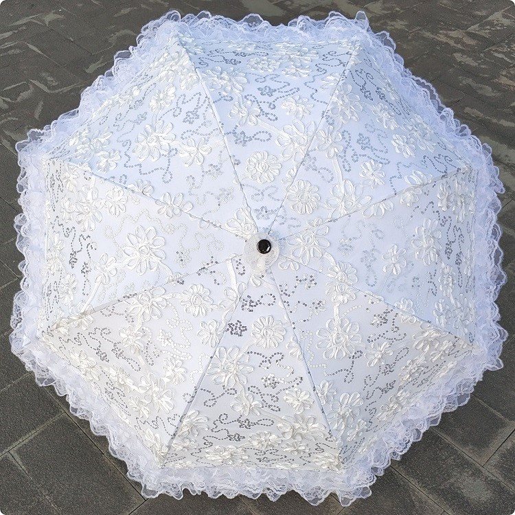 Korean Edition fold Vinyl Beige Lace Embroidery Flower Sequins Sunscreen sunshade Parasol Princess umbrella Umbrellain the Home Daily , Umbrella/Rain gear/Rain/Moistureproof , Umbrella category - from Buy2taobao.com to provide professional Taobao agent buy service