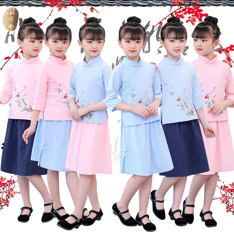 民国风服装小学生五四青年中山唐装男女童棉麻汉服朗诵演出服在类目 童装/婴儿装/亲子装, 儿童旗袍/唐装/民族服装, 唐装中 - 来自Buy2taobao.com提供专业的淘宝代购服务