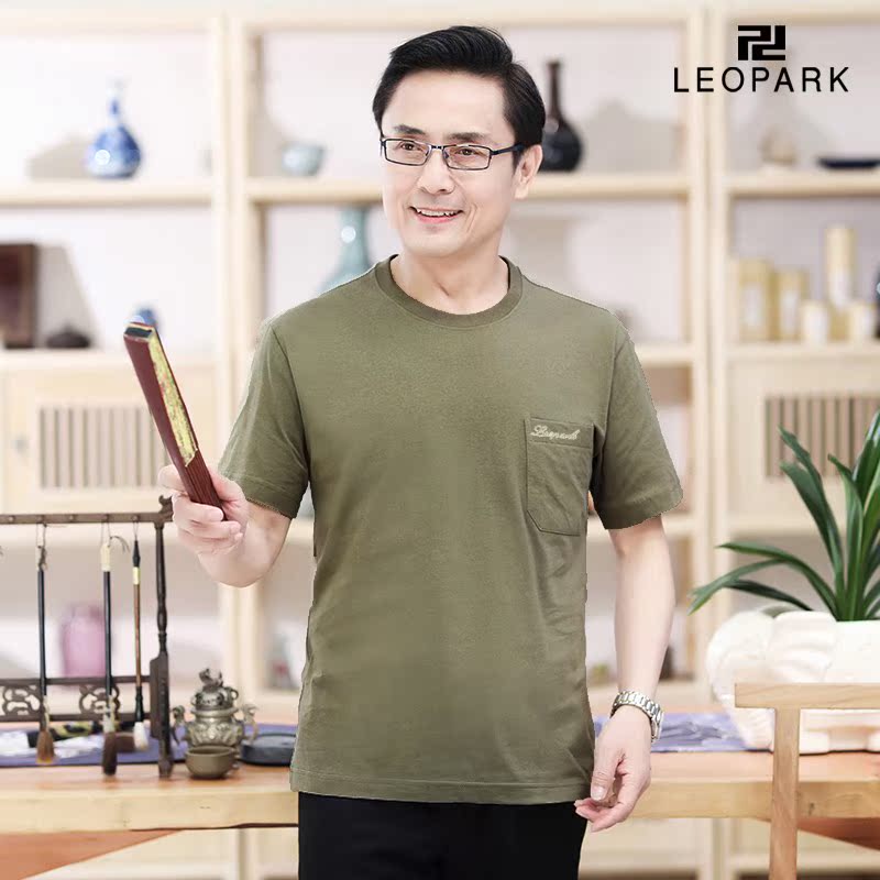 夏季爸爸短袖t恤中年男士纯棉爷爷圆领40-50岁薄夏装中老年人半袖|ruв категории Мужская одежда, футболка - от Buy2taobao.com для оказания профессиональной услуги покупки агента Taobao