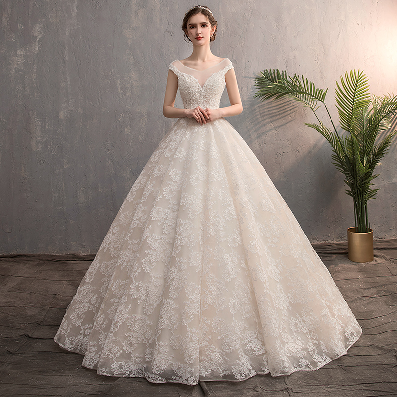 婚紗禮服女2019新款齊地森系新娘結婚蕾絲拖尾顯瘦壹字肩婚紗春夏在類目 女裝/女士精品, 婚紗/旗袍/禮服, 婚紗中 - 來自Buy2taobao.com提供專業的淘寶代購服務