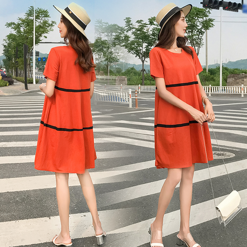 pregnant woman skirt Fashionable 2019 new pattern Korean Edition Easy Large leisure time Short sleeved stripe Dress Mid length versionin the Maternity/Maternal supplies/Nutrition , Maternity , Dress category - from Buy2taobao.com to provide professional Taobao agent buy service