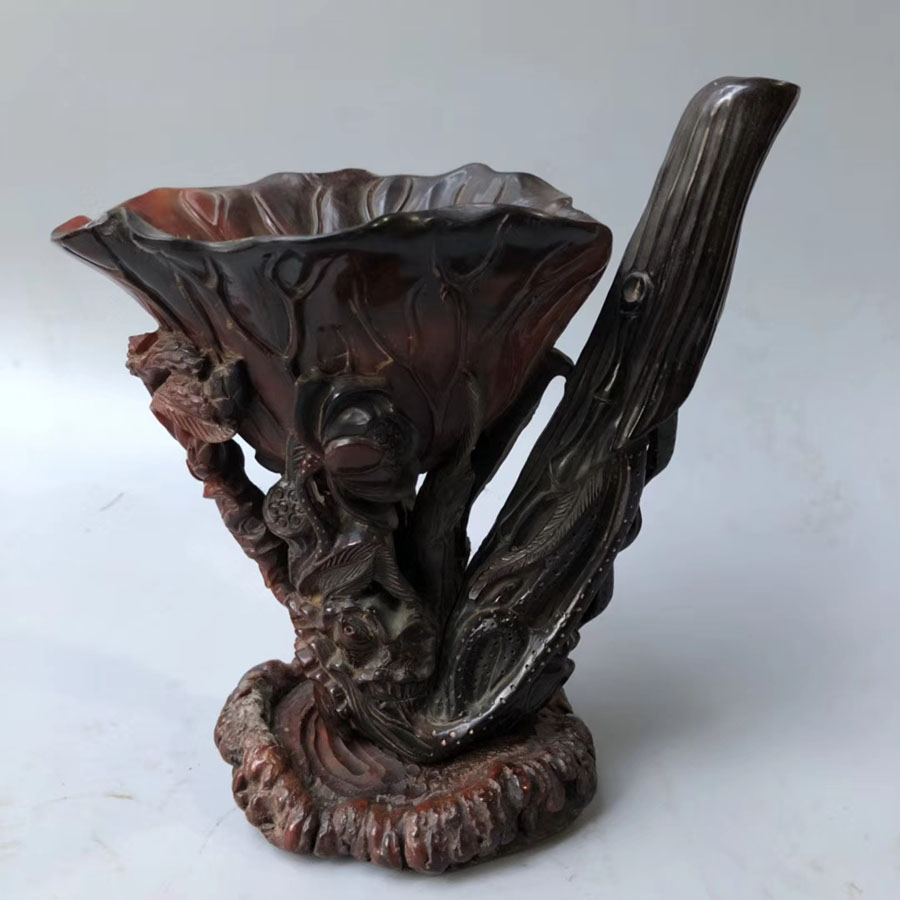 911 Antique Collection Gudiao natural ox horn Antlers base Carved Lotus Through the air Bend angle Decoration #94in the Accessories/Fashion Jewelry, Decoration category - from Buy2taobao.com to provide professional Taobao agent buy service