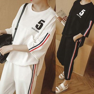 2018运动服套装女夏季初中学生宽松九分裤跑步两件套夏装时尚休闲在类目 女装/女士精品, 套装/学生校服/工作制服, 休闲运动套装中 - 来自Buy2taobao.com提供专业的淘宝代购服务