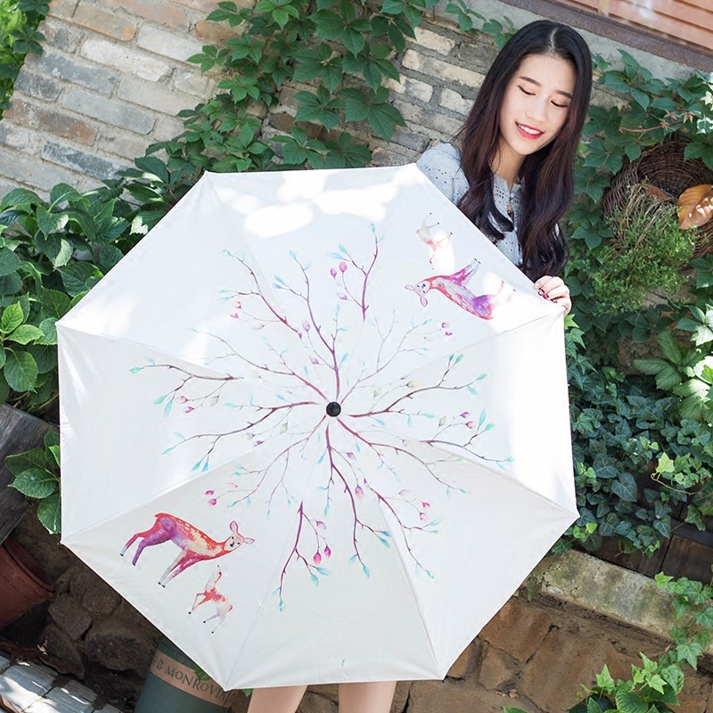 小伞折叠超轻 小巧森系三折叠太阳伞女士晴雨两用韩版女神黑胶防在类目 居家日用, 伞/雨具/防雨/防潮, 伞中 - 来自Buy2taobao.com提供专业的淘宝代购服务