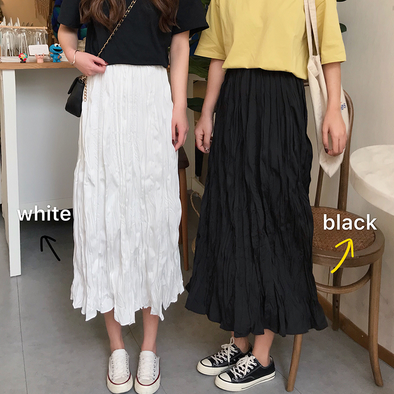 韩版丧系褶皱白色黑色半身裙女学生显瘦中长款皱皱裙百褶裙子夏季|msdalam kategori Butik wanita / wanita, skirt - dari Buy2taobao.com untuk memberikan perkhidmatan ejen Taobao profesional membeli