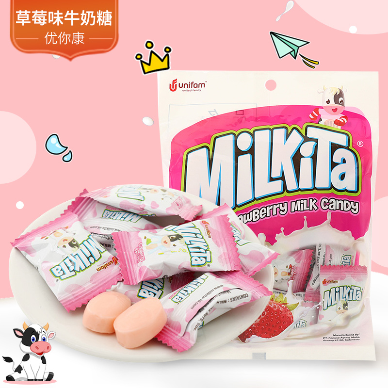 印尼进口Milkita优你康草莓味牛奶糖80g 办公休闲糖果零食品|ruв категории закуски/орехи/специальность, конфеты/желе/пудинг, конфеты - от Buy2taobao.com для оказания профессиональной услуги покупки агента Taobao