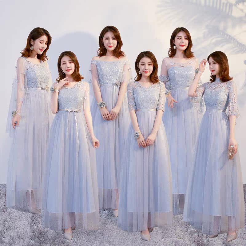 伴娘禮服女2018新款韓版姐妹團伴娘服長款灰色顯瘦壹字肩連衣裙秋在類目 女裝/女士精品, 婚紗/旗袍/禮服, 禮服/晚裝中 - 來自Buy2taobao.com提供專業的淘寶代購服務