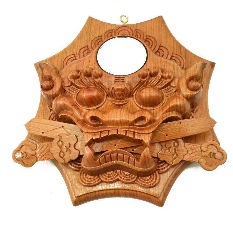 Turn on the light Mahogany Shoutou Grievance Bagua Mirror Convex mirror Pendant Decoration Lion bites sword Lucky Lucky Home Furnishingin the Home accessories , Carving , Woodcarving category - from Buy2taobao.com to provide professional Taobao agent buy service