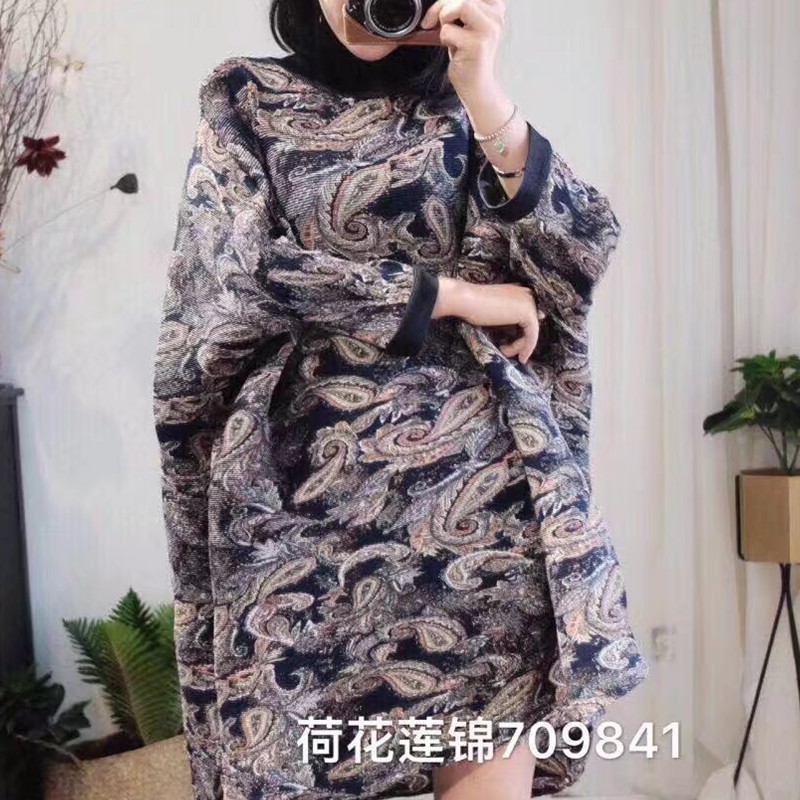 高领九分袖复古印花褶皱弹力连衣裙宽松大码秋冬打底裙胖妈妈女装|ruв категории Женская одежда, женской одежды - от Buy2taobao.com для оказания профессиональной услуги покупки агента Taobao