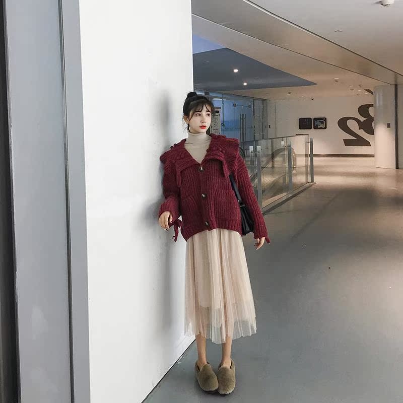 针织开衫女2019春装新款韩版宽松百搭长袖单排扣短款红色毛衣外套在类目 女装/女士精品, 毛衣中 - 来自Buy2taobao.com提供专业的淘宝代购服务