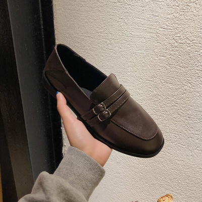 鞋子女潮2020春季新款韩版单鞋一脚蹬乐福鞋休闲平底小皮鞋女英伦
