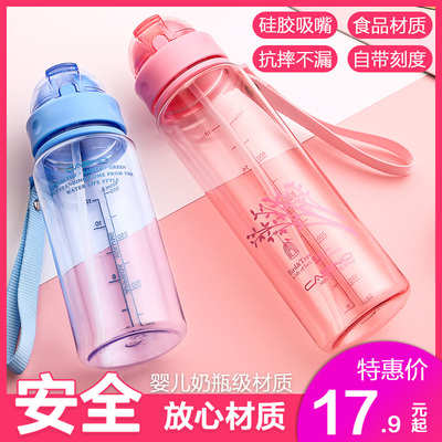 儿童水杯子塑料吸管杯防摔耐高温水壶小学生宝宝便携防摔太空杯