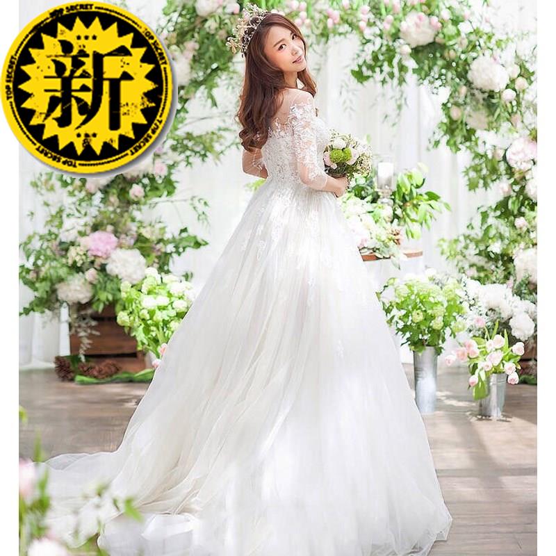 娘结婚一字肩中袖蕾丝拖尾显瘦齐地婚纱礼服2017新款春夏季韩版新在类目 女装/女士精品, 婚纱/旗袍/礼服, 婚纱中 - 来自Buy2taobao.com提供专业的淘宝代购服务