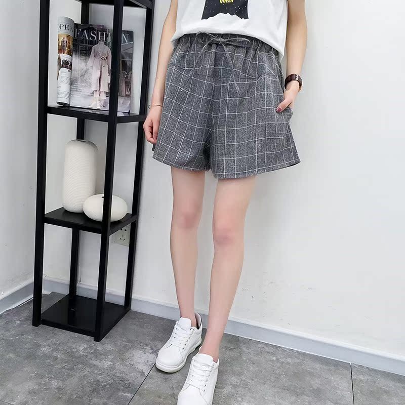 2018夏季新款文艺棉麻格子短裤女潮韩版松紧阔腿裤宽松裙裤休闲|ruв категории Женская одежда, брюки, брюки - от Buy2taobao.com для оказания профессиональной услуги покупки агента Taobao