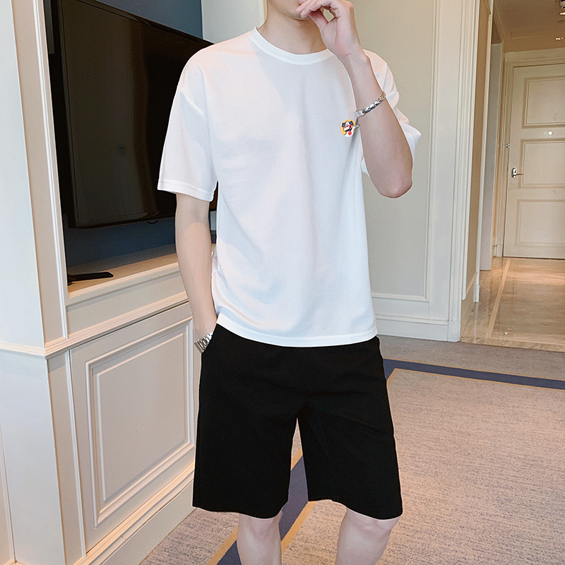 夏季套裝男2019新款休閑裝社會韓版潮流衣服夏天短袖t恤帥氣壹套在類目 男裝, T恤中 - 來自Buy2taobao.com提供專業的淘寶代購服務