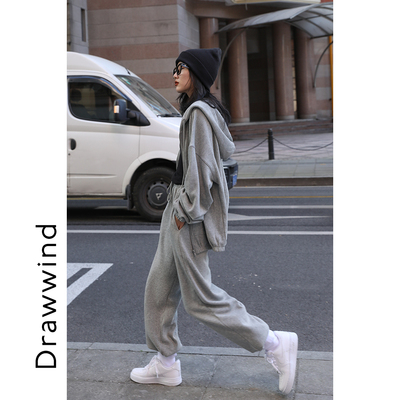 画风drawwind2020新款套装女韩版连帽卫衣开衫高腰休闲束脚运动裤