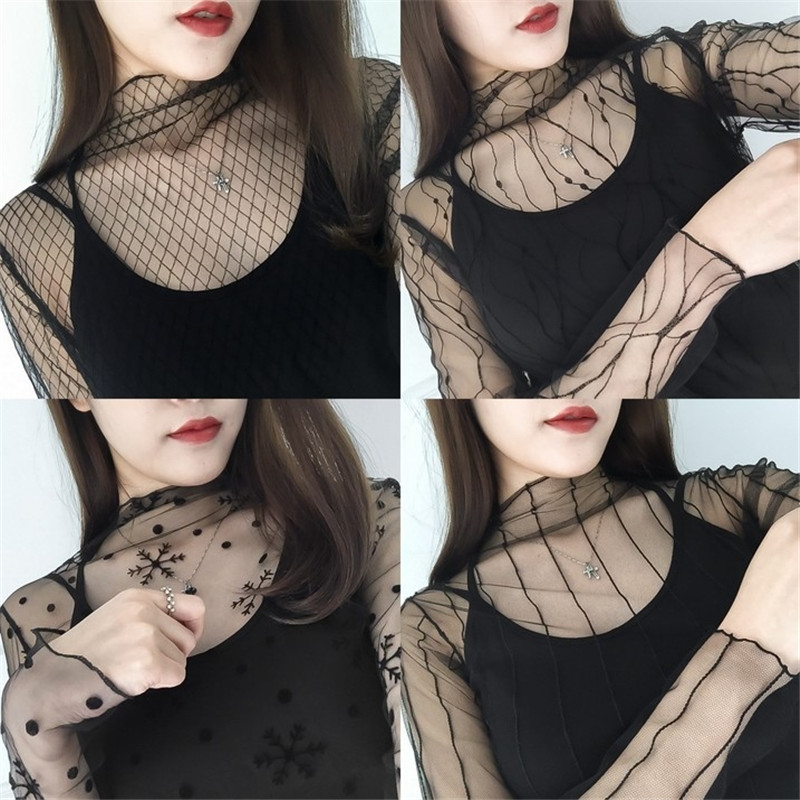2019 new pattern Half a Jacobs Base coat Korean Edition Long sleeve Internal lap Autumn and winter jacket perspective Lace Base coatin the Women's clothing/Boutique , Lace shirt/Chiffon shirt category - from Buy2taobao.com to provide professional Taobao agent buy service