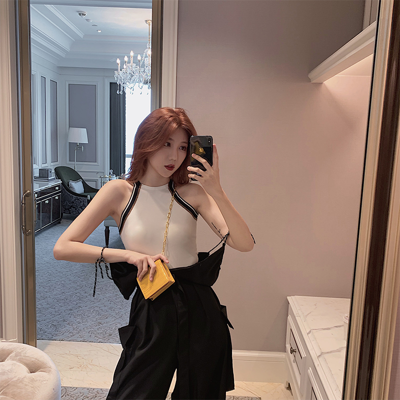 Great Yuan Hit color knitting HyunA Summer wear 2019 new pattern halter camisole vest Internal lap jacket Exorcism Base coatin the Women's clothing/Boutique , Vest harness category - from Buy2taobao.com to provide professional Taobao agent buy service