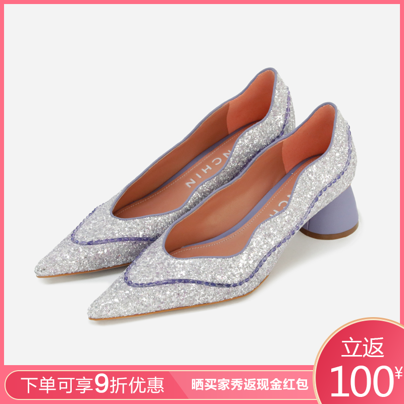 設計師CHINCHIN淡紫色銀蔥水晶波紋中跟鞋2019春夏新品在類目 女鞋, 低幫鞋中 - 來自Buy2taobao.com提供專業的淘寶代購服務