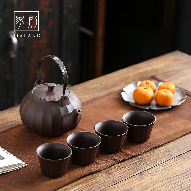家郎 紫砂功夫茶具原矿紫泥提梁壶套装简约家用一壶四杯礼盒装在类目 餐饮具, 茶具, 功夫茶具中 - 来自Buy2taobao.com提供专业的淘宝代购服务
