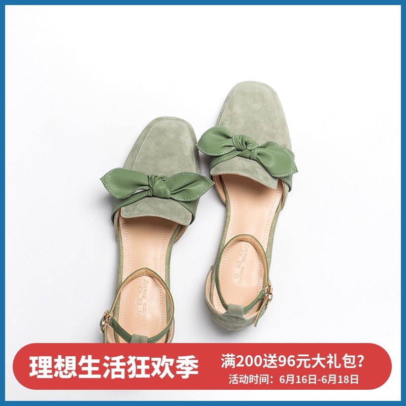 自然卷2019新款小仙女鞋日系文艺蝴蝶结低跟包头凉鞋方头浅口鞋|msdalam kategori Kasut wanita, Sandal - dari Buy2taobao.com untuk memberikan perkhidmatan ejen Taobao profesional membeli