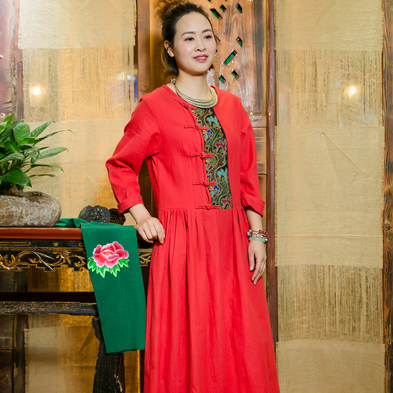 2018 new pattern Lotus Ethnic style Embroidery frog Ramie Self cultivation longuette Explosive money Women's wear Dress ancient costumein the Women's clothing/Boutique , Costume/National costume/Stage costumes , National costume/Costumes category - from Buy2taobao.com to provide professional Taobao agent buy service