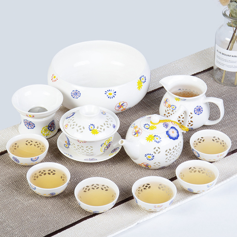 简质 家用整套青花瓷玲珑茶具泡茶壶盖碗镂空陶瓷茶壶茶杯套装在类目 餐饮具, 茶具, 功夫茶具中 - 来自Buy2taobao.com提供专业的淘宝代购服务
