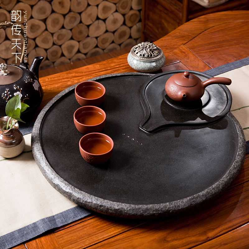 乌金石茶盘简约天然石材排水圆形石磨茶台小号功夫茶海黑石头茶具在类目 餐饮具, 茶具, 茶盘中 - 来自Buy2taobao.com提供专业的淘宝代购服务