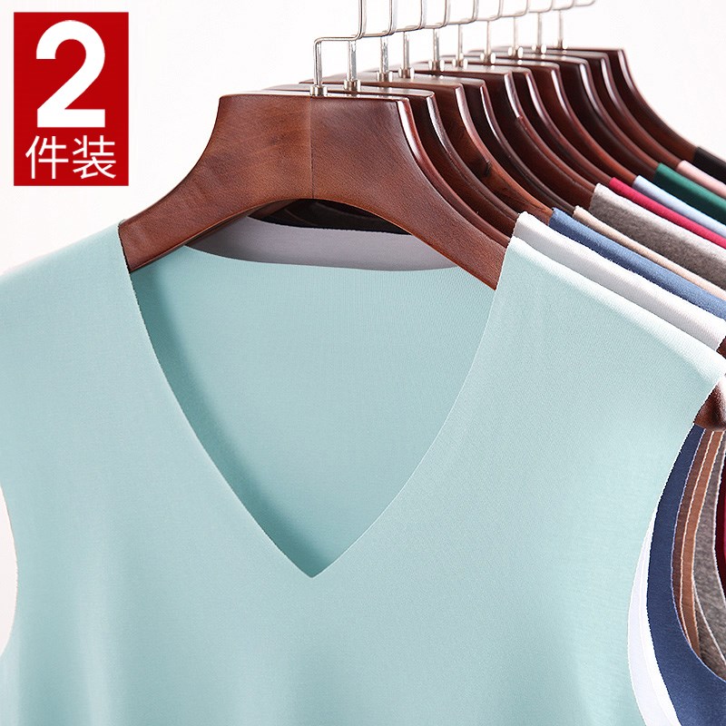2件装 男士无痕背心V领紧身无袖T恤修身型莫代尔坎肩夏季青年透气|ruв категории Мужская одежда, жилет/жилет - от Buy2taobao.com для оказания профессиональной услуги покупки агента Taobao