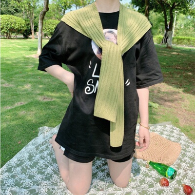 网红ins搭肩小披肩韩国百搭纯色打结空调房围巾女秋冬季护颈围脖