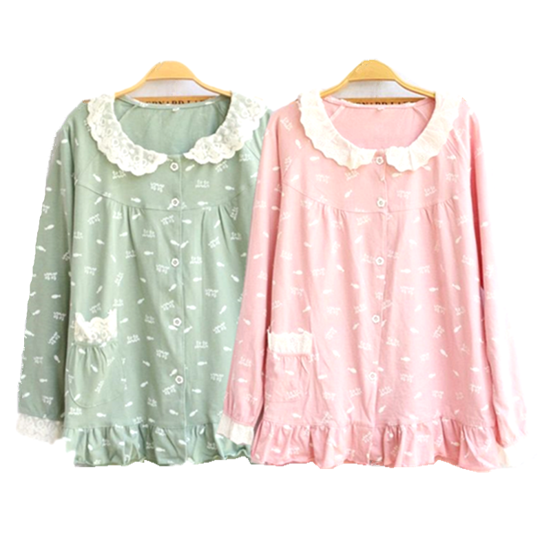 新春秋女纯棉睡衣上衣圆领长袖开衫宽松休闲家居服荷叶边全棉系扣在类目 女士内衣/男士内衣/家居服, 睡衣上装中 - 来自Buy2taobao.com提供专业的淘宝代购服务