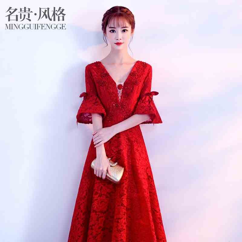 Toast the bride dress 2019 Autumn have more cash than can be accounted for marry banquet Appreciation Banquet Evening dress Show thin new pattern Back door gulesin the Women's clothing/Boutique , Wedding/Cheongsam/Formal dress , Formal dress/Evening category - from Buy2taobao.com to provide professional Taobao agent buy service