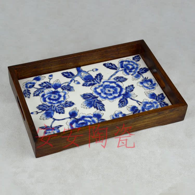 Blue and white porcelain rectangle Hand drawn ceramics solid wood Tray glass tea tray Teacup Tray Restroom Trayin the Flower delivery/Flowers simulation/Plants gardening , Gardening supplies , Torus/Mobile tray category - from Buy2taobao.com to provide professional Taobao agent buy service