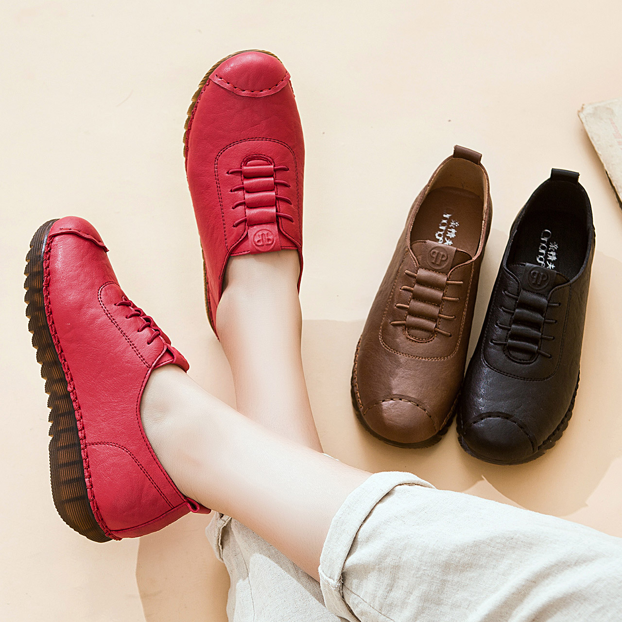 Flat bottom Handmade shoes non-slip Mom shoes Spring and autumn payment Dichotomanthes soft sole comfortable leisure time Middle and old age Single shoes 2019 new patternin the Women's Shoes, Low shoes category - from Buy2taobao.com to provide professional Taobao agent buy service