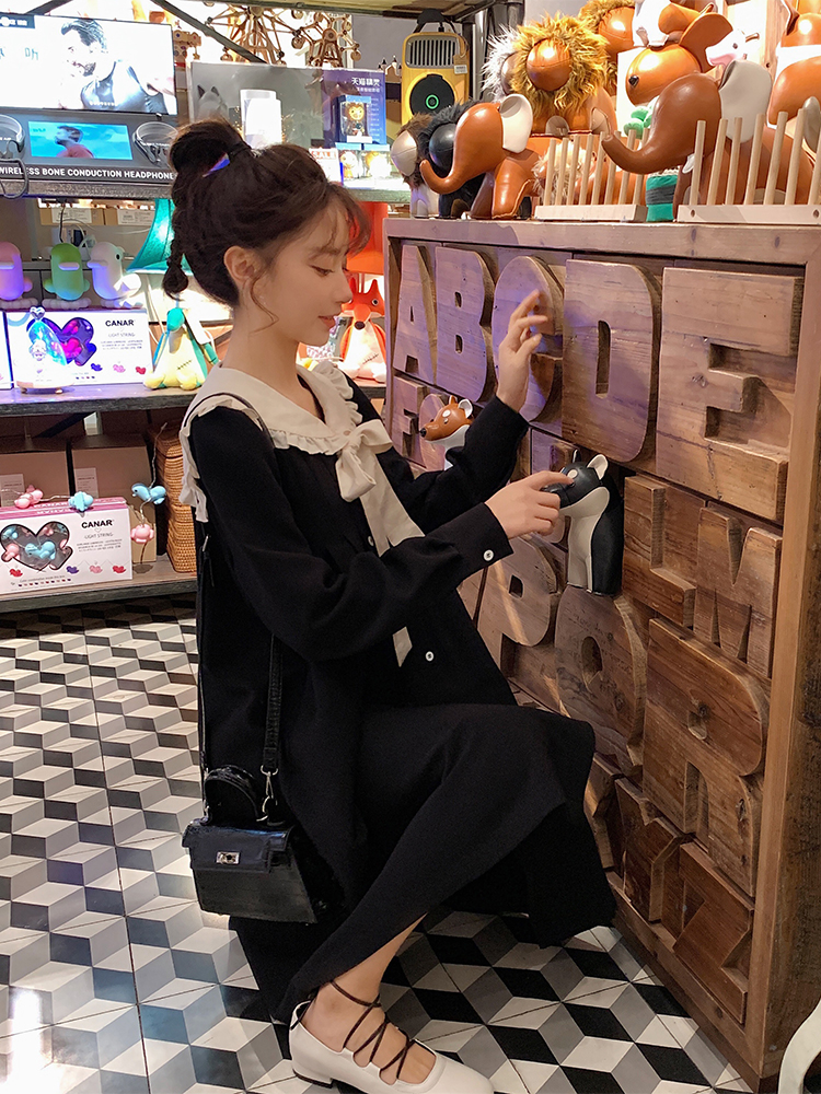 迪樂釘19新款chic黑色流行v領長袖連衣裙女中長款寬松過膝娃娃裙在類目 孕婦裝/孕產婦用品/營養, 孕婦裝, 連衣裙中 - 來自Buy2taobao.com提供專業的淘寶代購服務