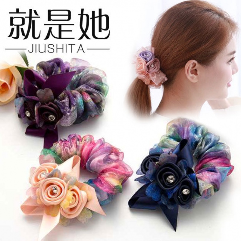 花朵頭繩娟紗發圈盤發丸子頭飾品韓國紮頭發簡約發飾布圈頭花頭飾在類目 女裝/女士精品, 中老年女裝中 - 來自Buy2taobao.com提供專業的淘寶代購服務