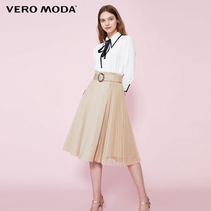 VeroModa2020春夏新款高腰网纱百褶拼接半裙女|320116535