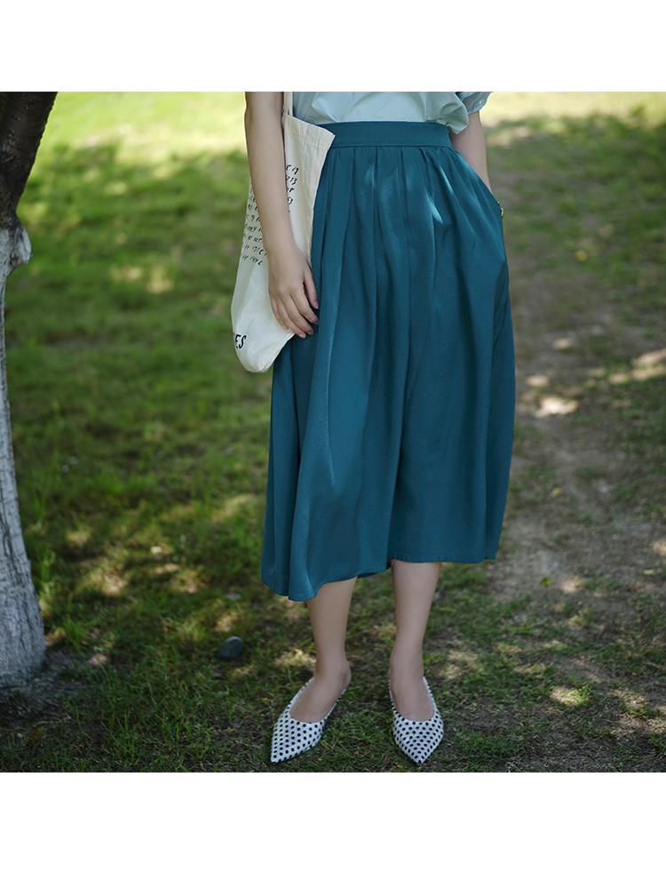 年轻的复古之美 雀蓝色真丝中长款a字口袋半身裙女|msdalam kategori Butik wanita / wanita, skirt - dari Buy2taobao.com untuk memberikan perkhidmatan ejen Taobao profesional membeli