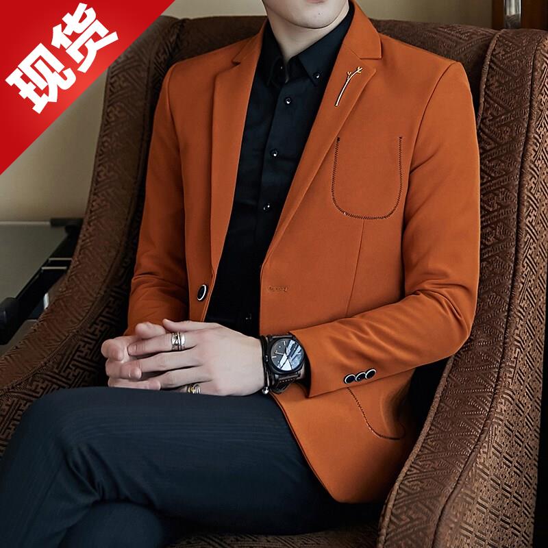 2019春装新款男士小西装韩版发型师单西服纯色大码99外套 橙色|msdalam kategori Butik wanita / wanita, saman - dari Buy2taobao.com untuk memberikan perkhidmatan ejen Taobao profesional membeli