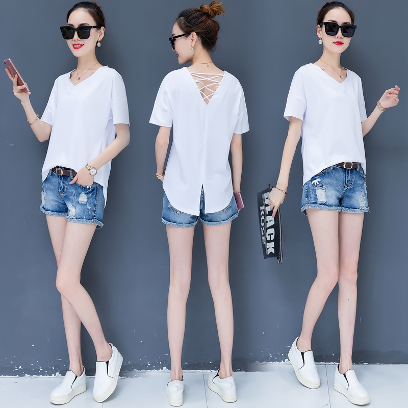 女衣服宽松短袖t恤女v领纯色百搭上衣半截袖时尚好看的夏装|msdalam kategori Butik wanita / wanita, sweater - dari Buy2taobao.com untuk memberikan perkhidmatan ejen Taobao profesional membeli