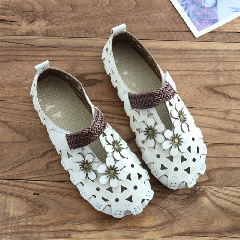 2019 summer new pattern Sen family solar system Flat bottom Round Belt buckle literature Retro Hollow ventilation comfortable Women's shoesin the Women's Shoes, Low shoes category - from Buy2taobao.com to provide professional Taobao agent buy service