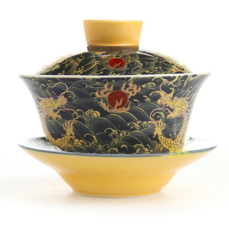 包邮陶瓷龙纹复古大号盖碗敬茶碗三才功夫泡茶具红色黄色供茶杯在类目 餐饮具, 茶具, 茶杯中 - 来自Buy2taobao.com提供专业的淘宝代购服务
