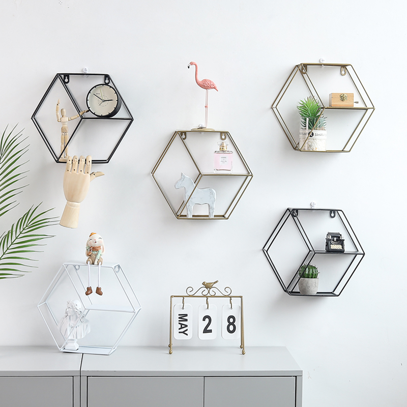 Northern Europe style bedroom a living room wall Geometry Iron art Shelf ins Wall originality Hexagon Room Wall hangingin the Home accessories , Mural category - from Buy2taobao.com to provide professional Taobao agent buy service