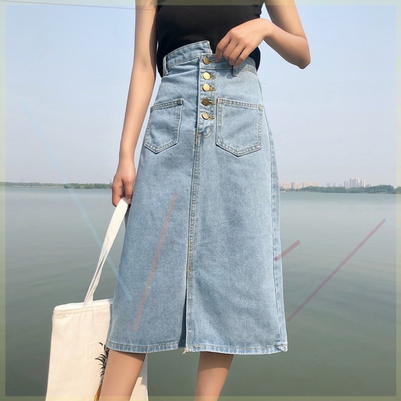 春季女装新款韩版修身高腰包臀半身裙牛仔中长款开叉学生A字裙潮在类目 女装/女士精品, 半身裙中 - 来自Buy2taobao.com提供专业的淘宝代购服务